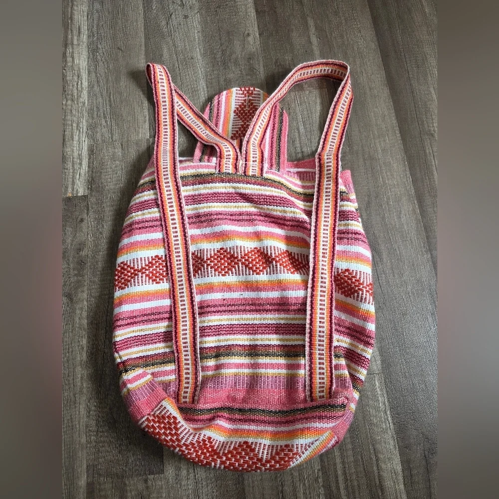 Festivalcore Blanket Mexico Backpack Resort Boho Striped Beach Red Pink